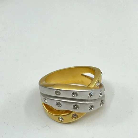 Two-Tone Gold & Silver Crystal Statement Ring, Size 5 - Picture 6 of 12